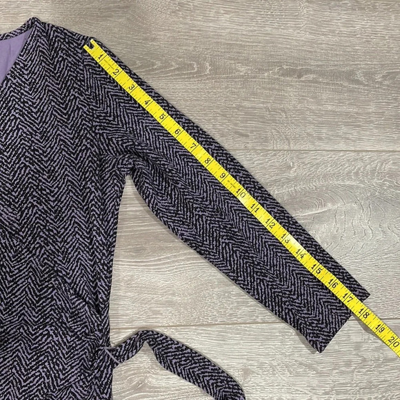 Talbots Petites Faux Wrap 3/4 Sleeve Dress Black Purple P - Picture 13 of 16